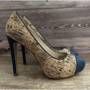 Pour la Victoire Heels Gianna SIZE 8 Distressed Cork Blue Leather Pumps